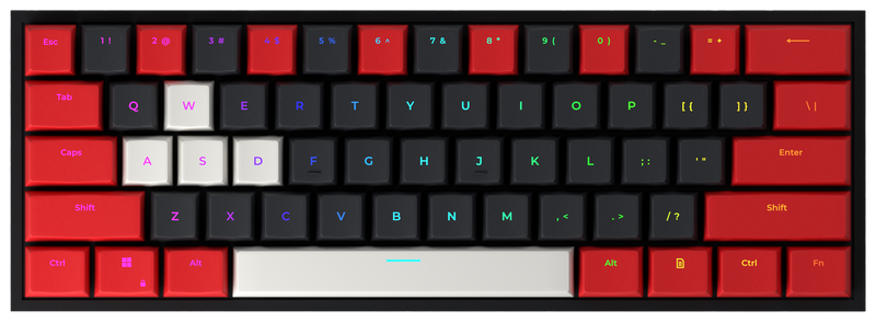Cloudy 60% gaming keyboard, top-down view