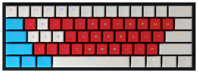 Snowcone 60% gaming keyboard, top-down view