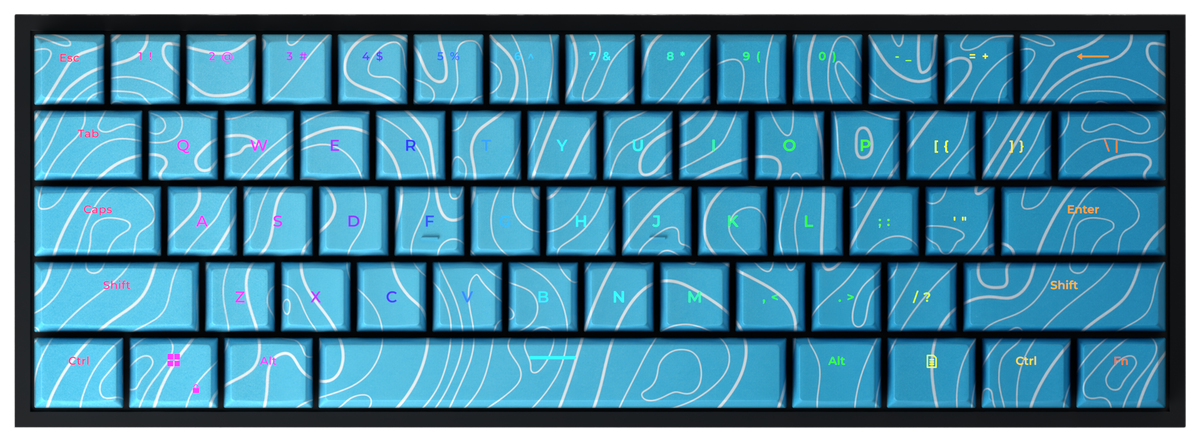 Blue Damascus T60 Pro 60% gaming keyboard, top-down view